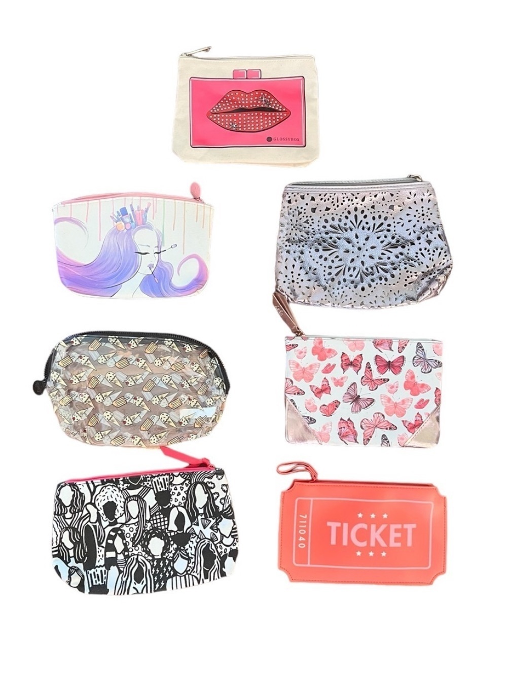 Lot of 7 Small Travel Makeup Toiletry Cosmetic Bags
